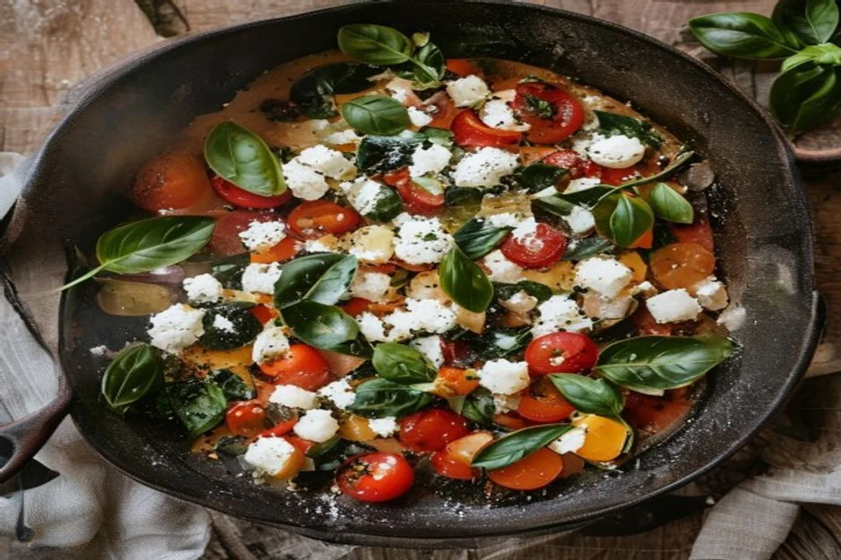 One-Pot-Pasta mit Spinat, Tomaten und Feta