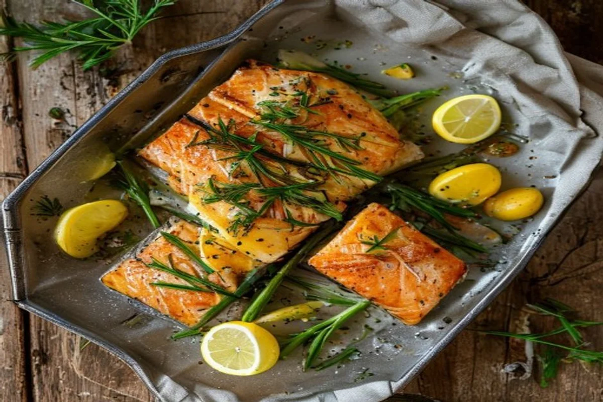 Ofenlachs mit grünem Spargel und neuen Kartoffeln